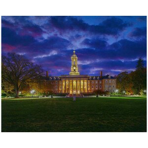 photo print of Penn State Old Main at night from the front